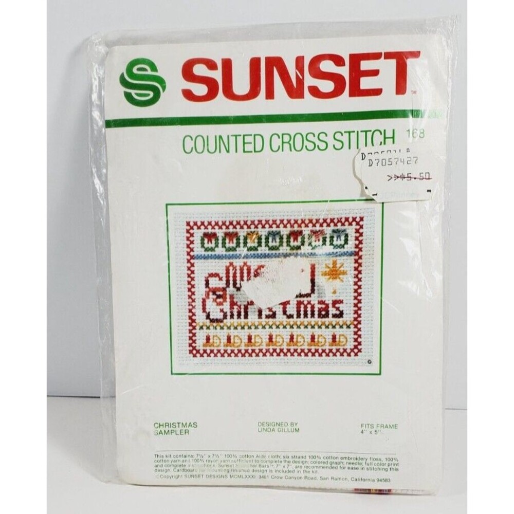 Sunset Counted Cross Stitch Merry Christmas Sampler Kit Vintage 1981 #168 New